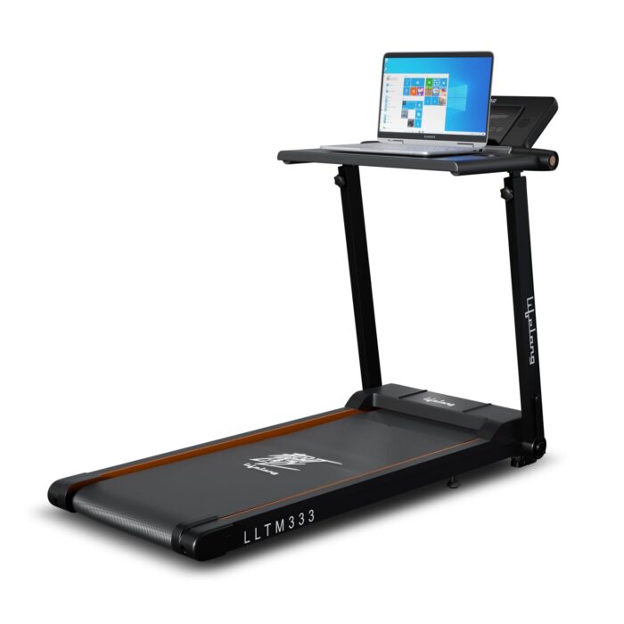 Lifelong Treadmill for Home with Desk - 2.5 HP Peak Motorised Walking Pad, 2 Manual Inclines, 12 Fitness Presets, Speed 12 km/hr - Bluetooth Speaker, Fit Show App, Max Weight 100Kg