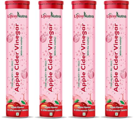 Lifesy Nutra Apple Cider Vinegar Effervescent Tablets | ACV with mother for weight loss, Supports Weight Management, Improves digestion | Pomegranate With vitamin B6 & B12 | 100% vegan - 60 Tablets