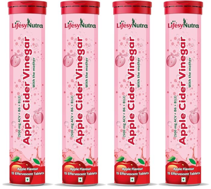 Lifesy Nutra Apple Cider Vinegar Effervescent Tablets | ACV with mother for weight loss, Supports Weight Management, Improves digestion | Pomegranate With vitamin B6 & B12 | 100% vegan - 60 Tablets