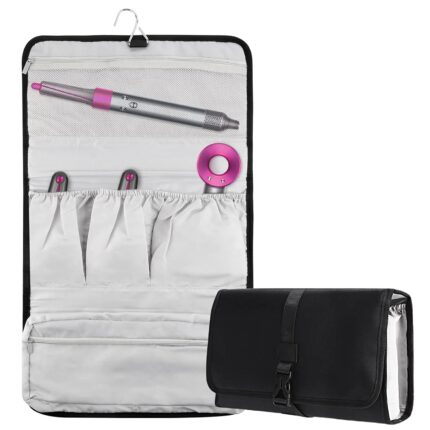 Linkidea Travel Carrying Protective Case Compatible with Dyson Airwrap Styler, Portable Hanging Curling Iron Storage Bag, Travel Bag with Hanging Hook (Black), Black, Travel