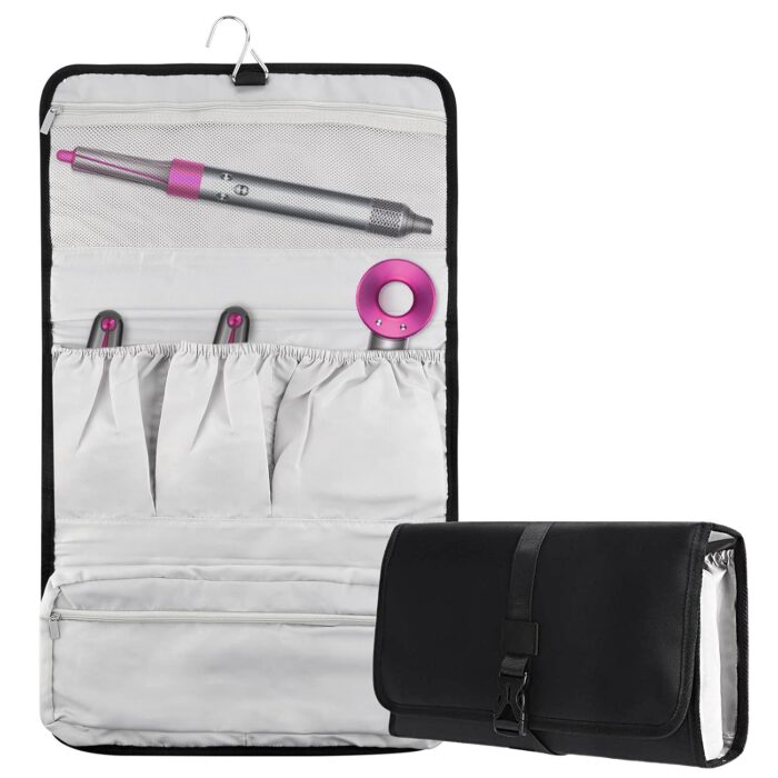 Linkidea Travel Carrying Protective Case Compatible with Dyson Airwrap Styler, Portable Hanging Curling Iron Storage Bag, Travel Bag with Hanging Hook (Black), Black, Travel