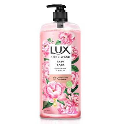 Lux Body Wash Soft Skin French Rose & Almond Oil Super Saver XL Pump Bottle with Long Lasting Fragrance, Glycerine, Paraben Free, Extra Foam, 750 ml