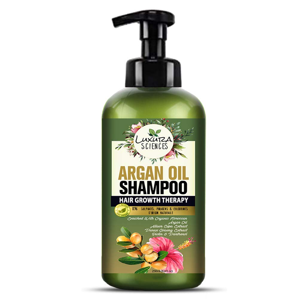 Luxura Sciences Moroccan Argan Oil Shampoo 300 ML,SLS Sulfate Free Organic - Best for Damaged, Dry, Curly or Frizzy Hair - Thickening for Fine/Thin Hair, Safe for Color and Keratin Treated Hair
