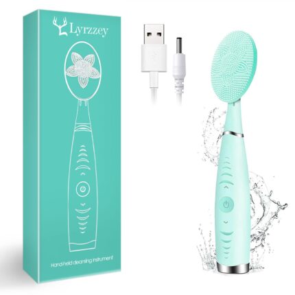Lyrzzey Sonic Facial Cleansing Brush Waterproof Electric Face Body Scrubber Rechargeable Silicone Brush Gentle Exfoliating, Massaging Portable 5 Modes Blue