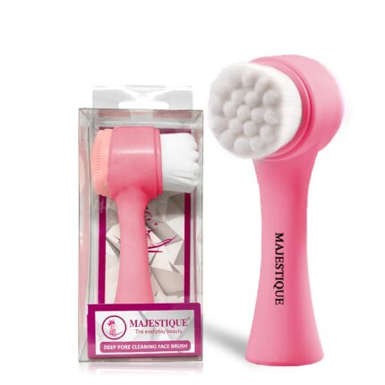 MAJESTIQUE Manual Facial Cleansing Brush, 2-in-1 Skin Care Face Brush, Silicone Facial Scrubber, Deep Pore Exfoliation, Massaging (Pink)
