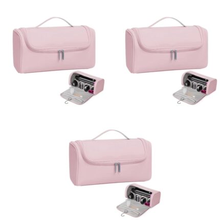 MAYCREATE Travel Storage Bag for Dyson Airwrap Holder Hair Styler Organizer Attachments Portable with Hanging Hook Pink Bag Only 3 PCS