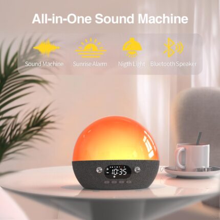 MOMILLA - Sunrise Alarm Clock with Bluetooth Speaker, White Noise Sound Machine for Sleeping, Light Alarm Clock for Bedrooms, Heavy Sleepers, Night Lights for Kids