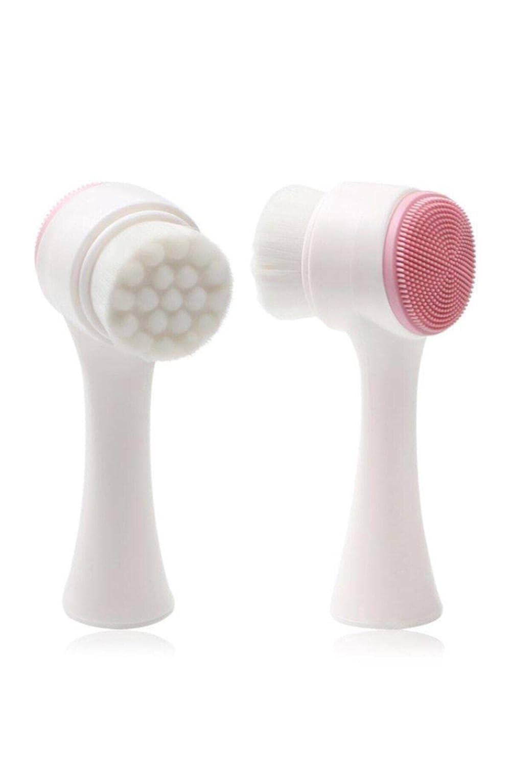 MR.KACHARIYA™ Hand Powered Double Side Portable 3D Face Cleaning Vibration Massage Silicone Facial Cleansing Brush, Color-Blue-Pink Random