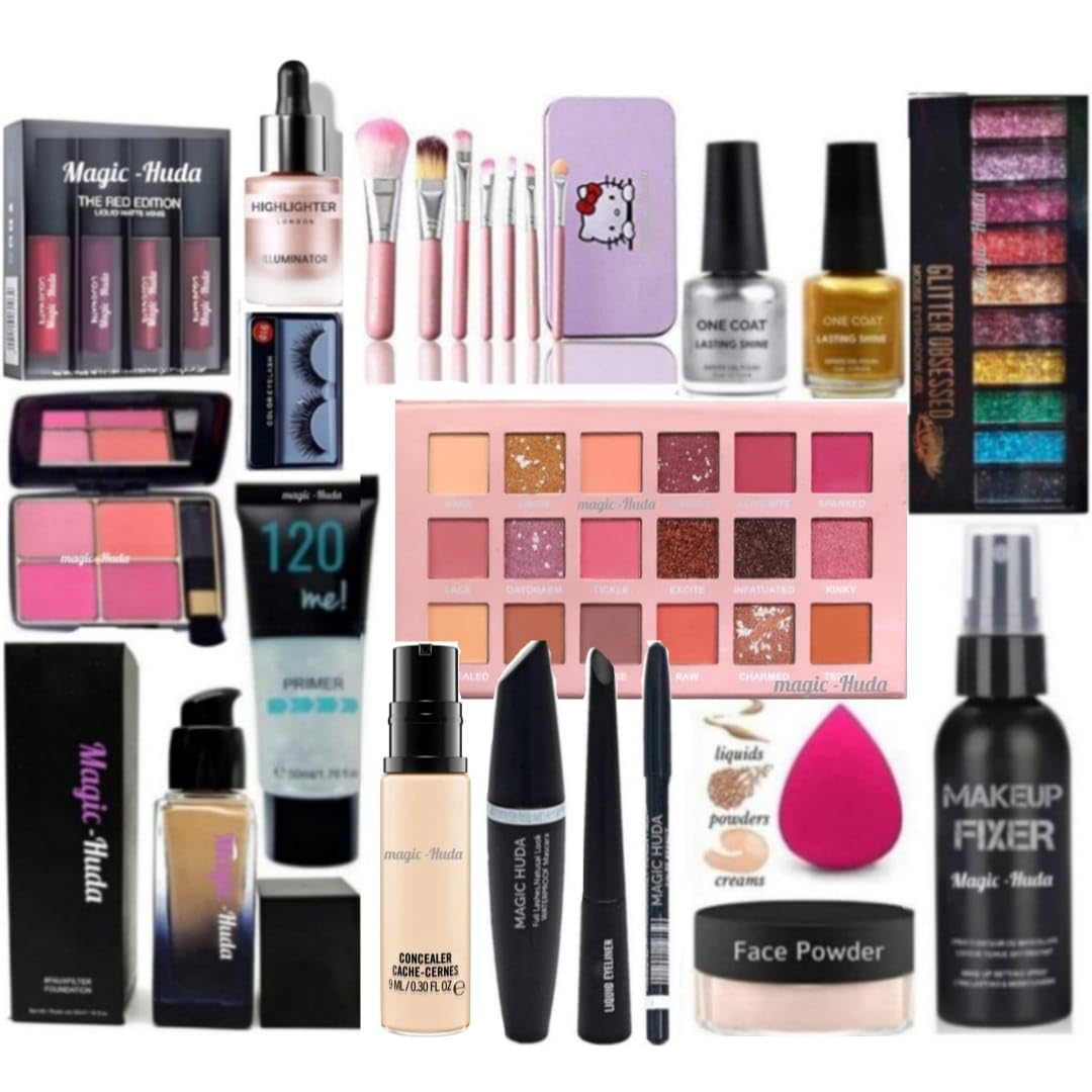 Magic Huda HD Professional Makeup Combo Kit For Women & Girls All Products In 1 Box For girls and women. Waterproof Bridal Makeup kit (Set of 18).