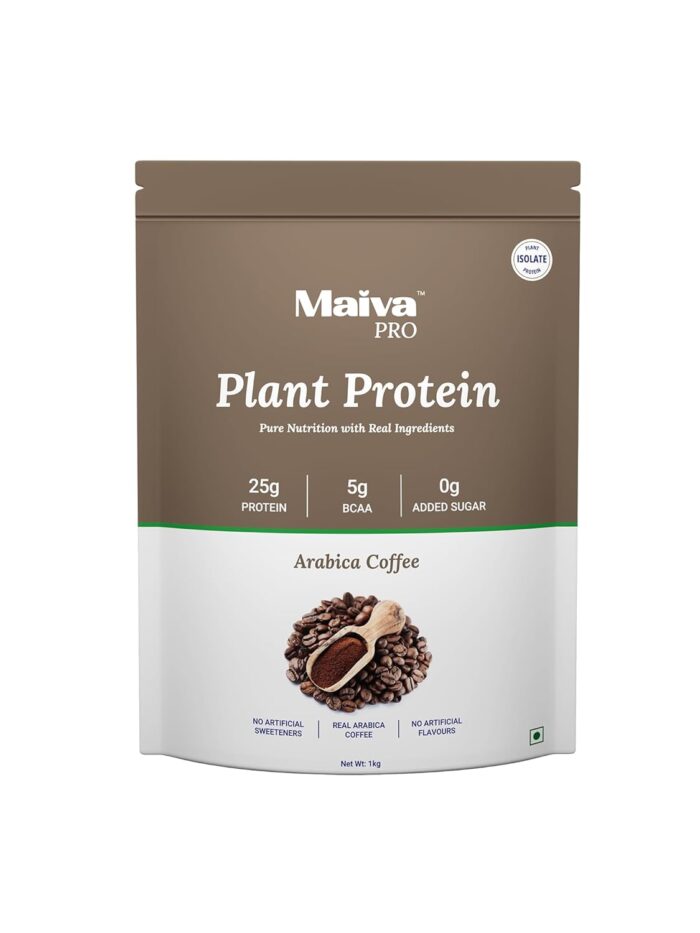 Maiva Pro | Plant Protein Isolate - Arabica Coffee - 1kg | 25g Protein, 5g BCAA | All Essential Amino Acids | Gut Friendly, Easy to Digest | Real Dates | Vegan, Dairy Free, No Preservatives