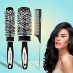 Majestique Professional Blow Drying Hair Brush | Round Brush and Tail Comb for Blow Drying | Includes 2 Sizes Compatible with Most Blow Dryers - Pack of 3