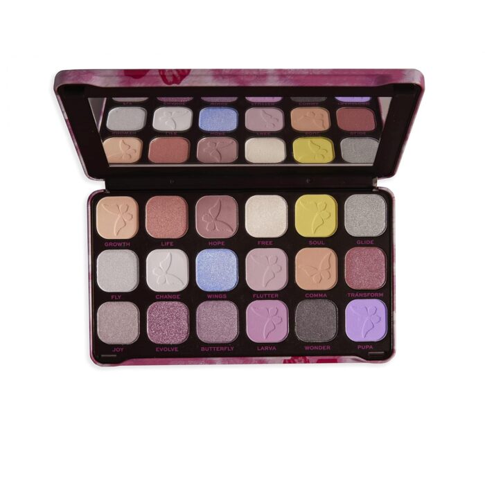 Makeup Revolution Butterfly forever Flawless Shadow Palette | 18 matte & shimmer shades | Highly pigmented matte finish |Rosy tints and pearly ethereal metallics |Easy to blend and layer | 19.8gm