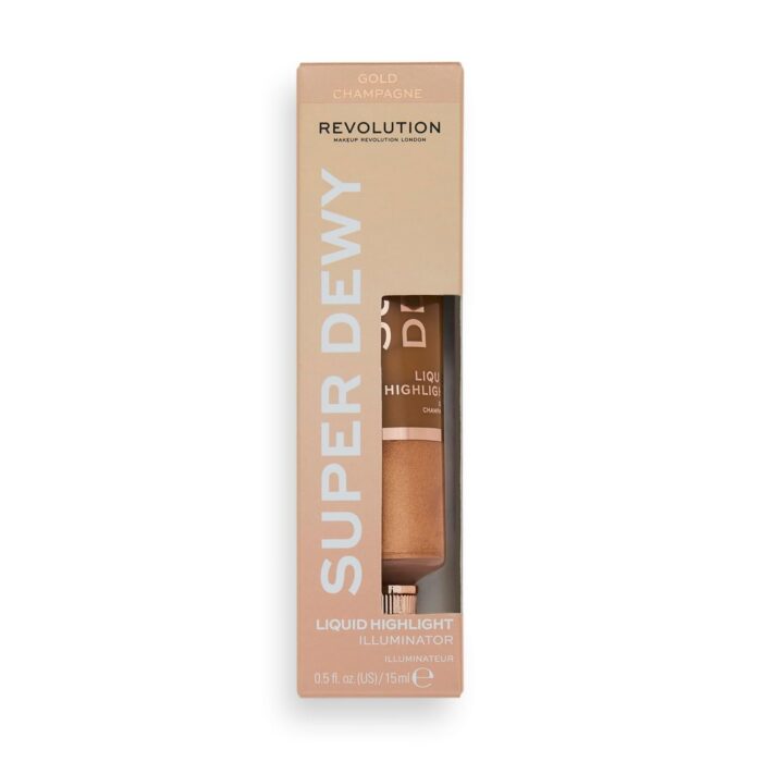 Makeup Revolution- Superdewy Liquid Highlighter - Gold Champagne (Medium Skin Tones) | Ultra Smooth | Highly-Pigmented | For Shiny & Glowy Makeup | Lightweight | Vegan & Cruelty Free - 15 ml