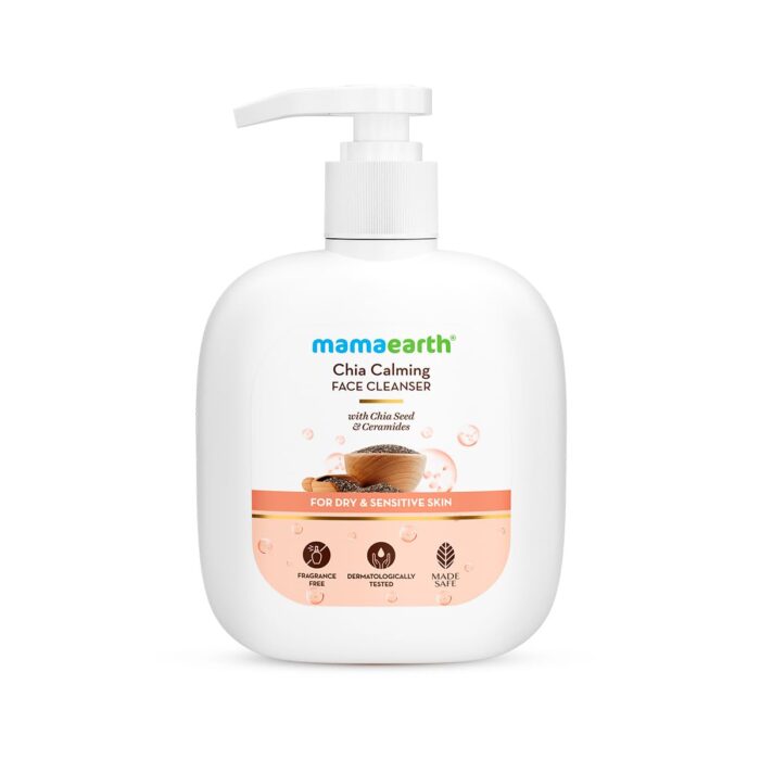 Mamaearth Chia Calming Face Cleanser with Chia Seed & Ceramides for Dry & Sensitive Skin - 180 ml | Gives Hydrated Glow | Co-created with Top Dermats | Non-foaming | Cleanses Gently | Healthy Skin Barrier