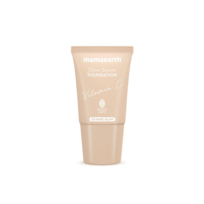 Mamaearth Glow Serum Foundation Mini Tube With Vitamin C & Turmeric For 12-Hour Long Stay- 18 Ml L 12-Hour Long Stay | 2X Instant Glow (Nude Glow), Full, Matte