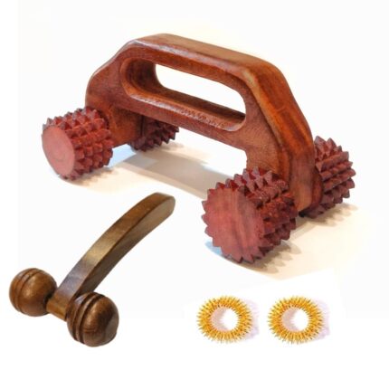 Masterarts Wooden Acupressure Back for Pain Relief, Multi-Purpose Body Massager With 4 Manual Massage Roller | neck,face massager | finger massager | best massager kit