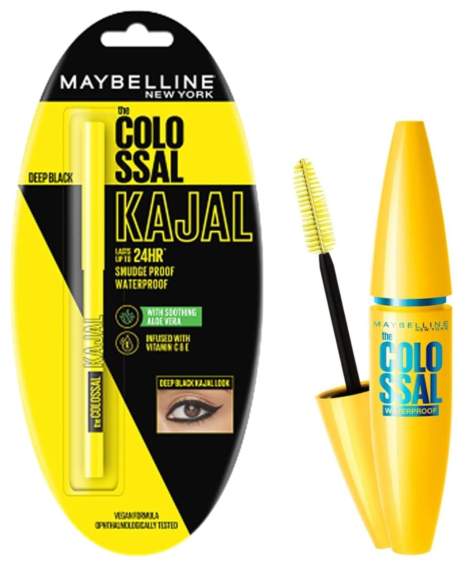Maybelline New York Colossal Matte Pencil Kajal, Black, 0.35G And New York Volume Express Colossal Masacara, Waterproof, Black, 10 Ml