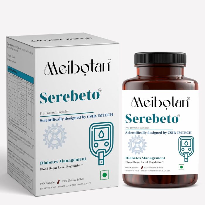 Meibotan Serebeto India First 10 Billion Probiotic Blend formulation Scientifically designed by CSIR-IMTECH Control Diabetes & Blood Sugar Levels 60 Veg Capsule (Men & Women)