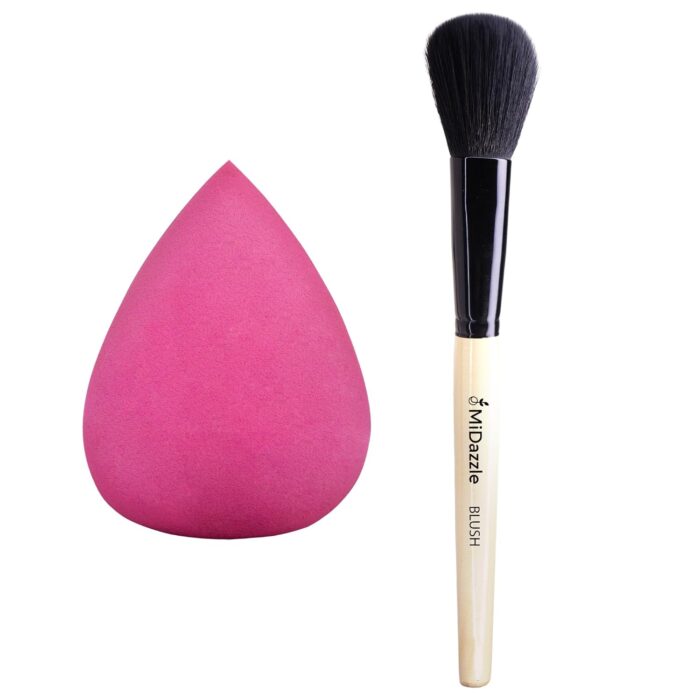 Midazzle Premium Ultra soft Makeup sponge, Makeup Buddy Beauty Blender for Face Makeup | Reusable | Multi-Use Beauty Blender Multicolor (Pack of 1) WITH Premium Wooden Blush Brush
