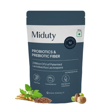 Miduty Probiotics Prebiotic Powder for Gut Health - Patented Lacto Bacillus Coagulans - Constipation Help- 150 grams