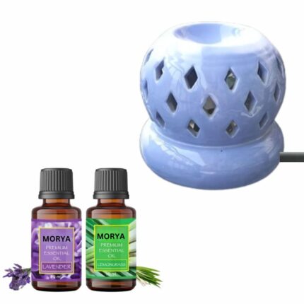 Morya Ceramic Aroma Diffuser with Lavender and Lemongrass Essential Oils, 10 ml, Purple