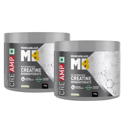 MuscleBlaze Micronised Creatine Monohydrate CreAMP Powder, Unflavoured (32 Servings, 100g) | Pack of 2 | Trustified Certified Creatine
