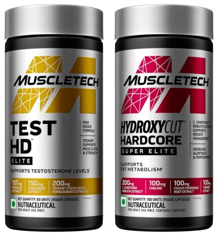 MuscleTech, Hydroxycut Hardcore, Super Elite, Supports Fat Metabolism - Pack of 100 Veggie Capsules & MuscleTech Test HD Elite, Tribulus Terrestris for Men, 60 Veggie Capsules