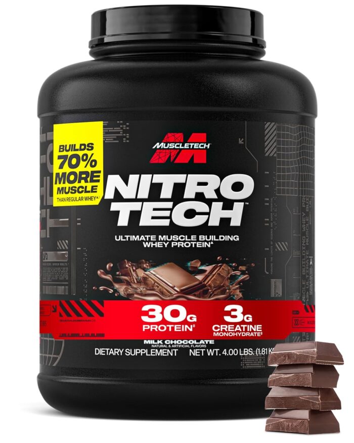 MuscleTech Performance Series Nitro Tech Whey Protein Powder With Whey Isolates & Peptides, Chocolate Flavour