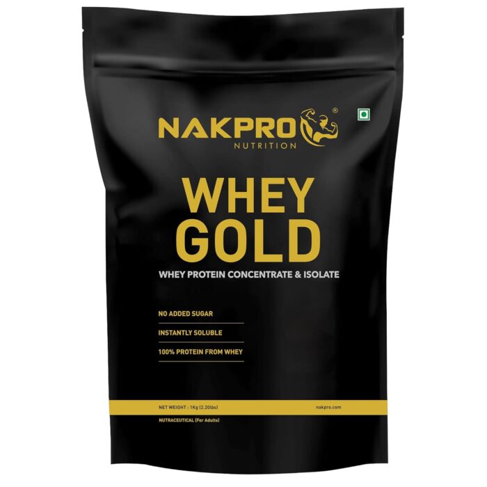 NAKPRO GOLD 100% Whey Protein Concentrate | 26g Protein, 5.7g BCAA | Easy Mixing, Low Carbs, Easy Digesting Whey Protein Supplement Powder for Men, Women & Athletes | 1 Kg Strawberry Flavour (30 Servings)