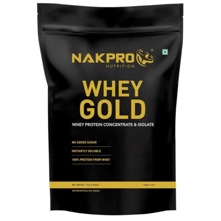 NAKPRO Gold Whey Protein Concentrate 80%, 1kg Unflavoured | 28g Protein, 6.2g BCAA | Trustified Certified 100% Authentic Supplement Powder & No Adulteration | Fast Absorbing Whey Protein Powder