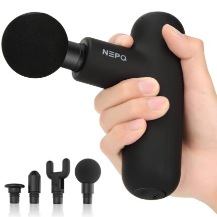 NEPQ Mini Massage Gun, Powerful Fascial Gun Portable Deep Tissue Percussion Muscle Back Head Massager for Pain Relief with 4 Massage Heads 4 Speed High-Intensity Vibration Rechargeable (Black)