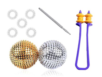 NETCLUB Acupressure Massager Tools Combo Kit with Ball Magnetic Set Jimmy Steel Sujok Finger Ring Finger care massager ball fitness kit massager body care massager