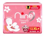 NIINE Naturally Soft Ultra Thin XL+ Sanitary Napkins |320mm Long|Cottony Soft Control Rashes|Long Lasting protection |Suitable for Heavy Flow with Free Biodegradable Disposal Bags (Pack of 1) 50 Pads