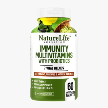 Nature Life Nutrition Immunity Multivitamins with Probiotics (60 Veg Tablets) 40+ Vitamins, Minerals & Natural Extracts, 7+ Vital Blends for Immunity, Energy & Digestion
