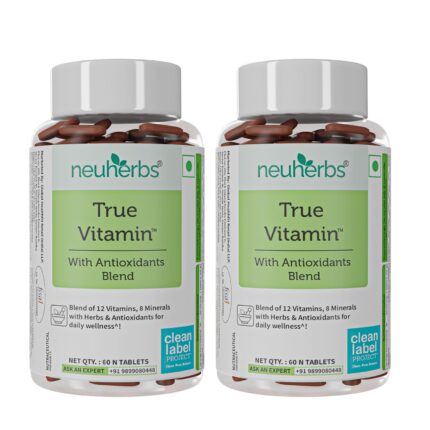 Neuherbs Multivitamin- 60 Tablets | True Vitamin For Men & Women With Korean Ginseng, Ginkgo Biloba, Vitamin C, D3, Zinc and 20 other nutrients for Energy,stamina, Strong Muscle, Strong Bones & Overall Health, Pack of 2