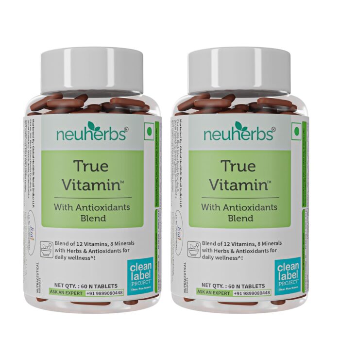 Neuherbs Multivitamin- 60 Tablets | True Vitamin For Men & Women With Korean Ginseng, Ginkgo Biloba, Vitamin C, D3, Zinc and 20 other nutrients for Energy,stamina, Strong Muscle, Strong Bones & Overall Health, Pack of 2