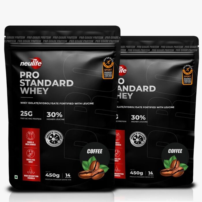 Neulife Pro Standard Whey Protein| Informed Sport Certified Whey Isolate Protein Powder with Hydrowhey Peptides & Added Leucine for Enhanced Muscle Recovery and Growth – 900g (Coffee, 28 servings)