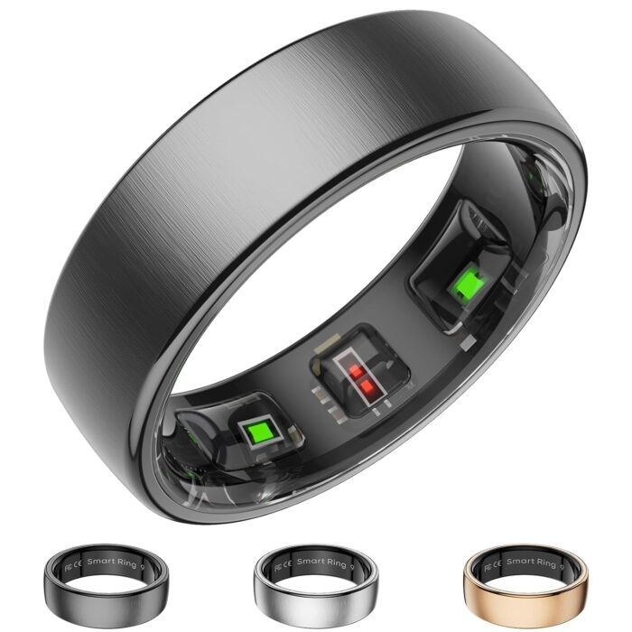 New Smart Ring Health Tracker for Women Men, Fitness Tracker with 24/7 Heart Rate Monitor, Step Tracker,Calories,Blood Oxygen,Sleep Tracker Ring,Waterproof Fitness Ring, No Subscription Fee(Black,#8)