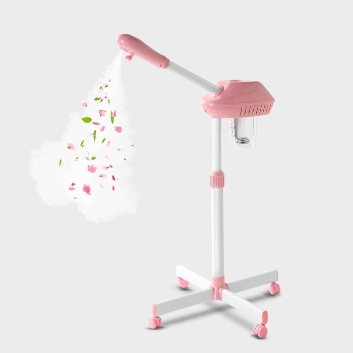 Niuadage Professional Facial Steamer on Wheels,Ozone Facial Steamer,Timable Thermal Mist Face Steamer,Suitable for Personal,Beauty Salon Use of Skin Hydration Face Steamer,Pink