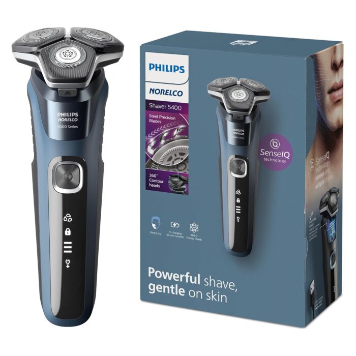 Norelco Male Philips Shaver 5400 Rechargeable Wet And Dry Shaver With Pop-Up Trimmer, S5880/81, Blue