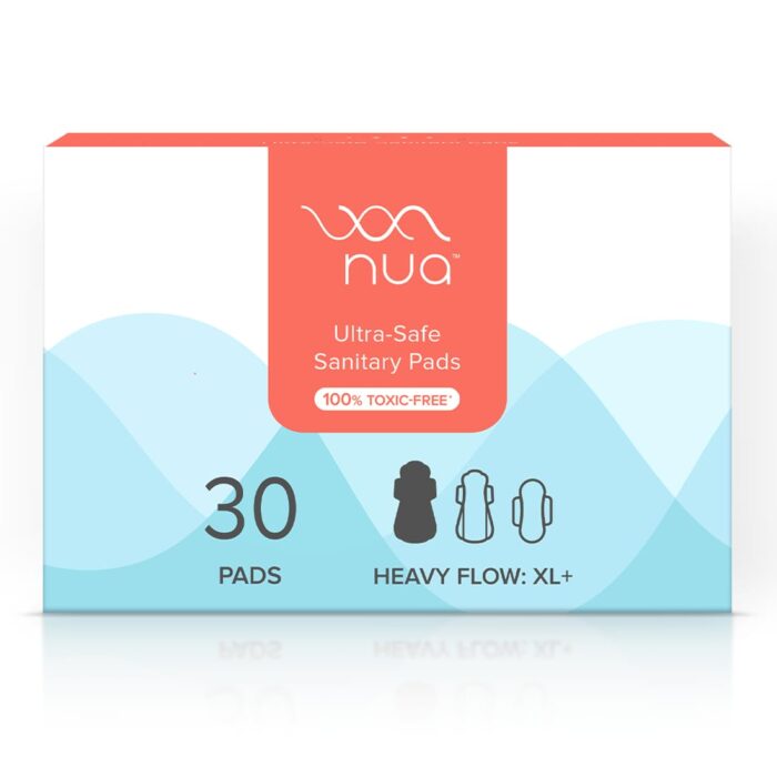 Nua Ultra-Safe Sanitary Pads For Women | 30 Ultra Thin Pads | Heavy Flow-XL+ | Safe on Skin | Toxic-Free & Rash-Free | Unscented | 50% Wider Back| Leakproof | Made Safe