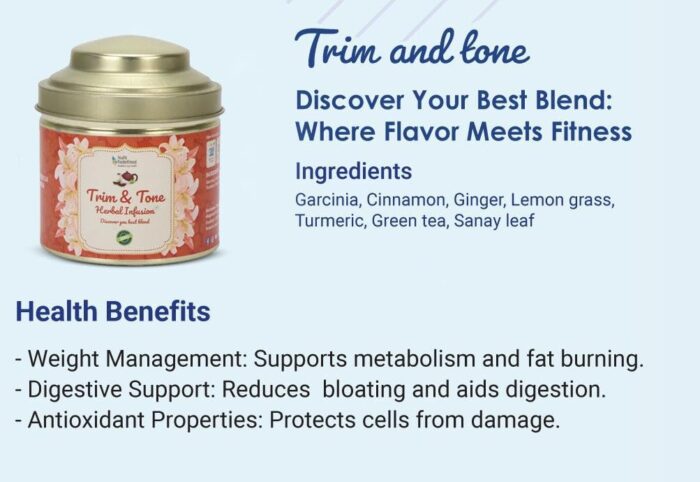 Nufit Redefined Trim and Tone Herbal Tea Natural Weight Loss for Slimming | Detox | Boost Metabolism with Ingredients Garcinia | Cinnamon | Ginger | Green Tea | Sanay Leaf Tea - 50 grams
