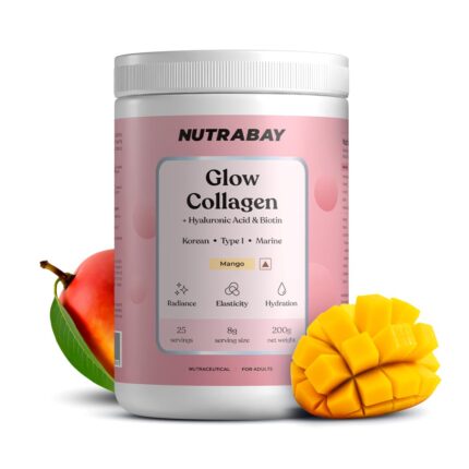 Nutrabay Korean Marine Glow Collagen Peptides with Hyaluronic Acid & Biotin for Skin Radiance, 200 Gram, Flavor - Mango