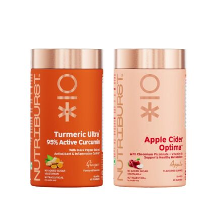 Nutriburst Wellness Boost Combo: 95% Active Curcumin Turmeric Gummies + Apple Cider Vinegar Gummies for Inflammation Support, Digestion & Detox | Boosts Immunity & Metabolism | No Added Sugar (Pack of 2X60)