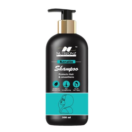 Nutrionz Organic Keratin Hair Smoothening Shampoo for Men & Women | Infused With Keratin Protein | Paraben & Sulfate-Free | Strengthening & Hydrating Formula for Dry & Frizzy Hair | 300 ml