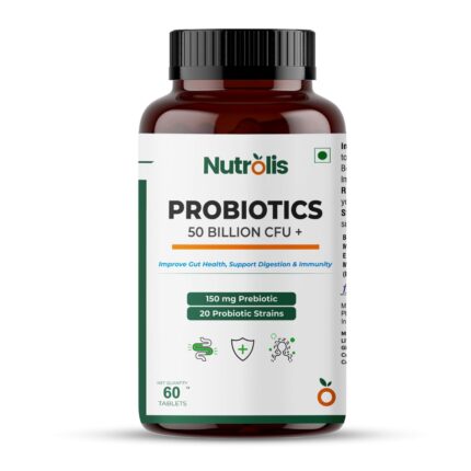 Nutrolis Prebiotic and Probiotic Supplement For Gut Health | 50 Billion CFU | 20 Probiotic Strains + 150mg Prebiotic | Supports Better Digestion, Immunity & Aids Bloating | For Men & Women | 60 Vegetarian Tablets