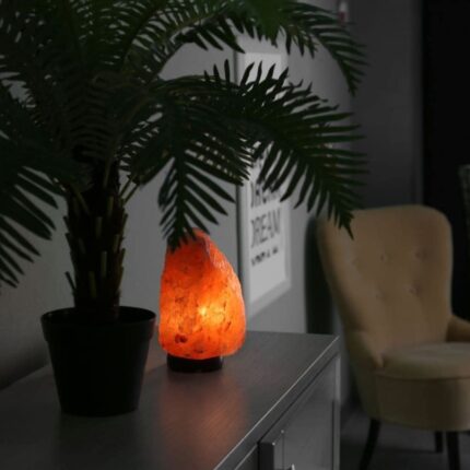 ONEarth Natural Rock Himalayan Salt Lamp (Medium, 2–3 kg) | Handcrafted Crystal with Wooden Base | Air Purifier Night Light | Amber Glow for Home Décor, Bedroom & Wellness