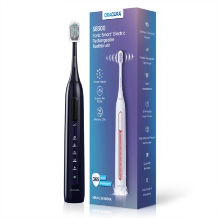 ORACURA® Sonic Smart Electric Rechargeable Toothbrush SB300 | Grey | 4 Vibrant Colors| 36,000 strokes/min| With 5 Modes & 3 Intensity Levels| IPX7 Waterproof| 2 Minutes Auto-Timer|90 Days Battery Life