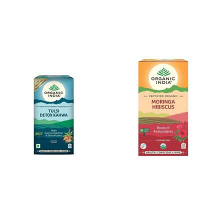 ORGANIC INDIA Tulsi Detox Kahwa 25 IB || Cleanse & Cold Relief || Improve Digestion & Detoxification || Tulsi Tea - 25 Tea Bags & ORGANIC INDIA Moringa Hibiscus 25 Tea bags (Pack of 1)