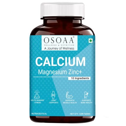 OSOAA Calcium Magnesium Zinc (ZMA) with Vitamin D2, K2 & B6 Supplement – Support for Muscle Growth, Bone Strength & Deep Sleep for Men & Women – 120 Veg Tablet